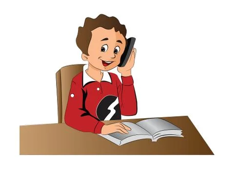 Boy Using a Cellphone, illustration Stockillustratie