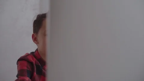 Boy using computer at home. Emotions Stock Footage 91184397
