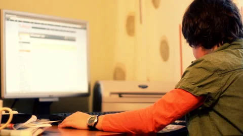 Boy using computer at home Stock Footage 993068