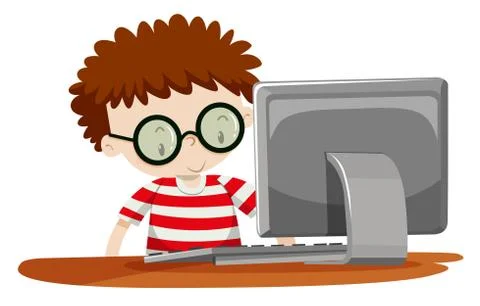 A boy using computer Illustrazione stock
