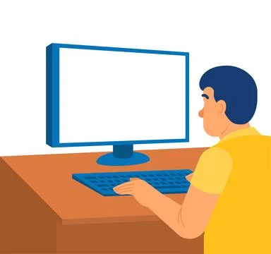 Boy using a computer. Perfect for e-learning, digital education, or tech tu.. Stock Illustration