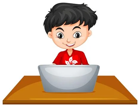 Boy using computer on the table Stock Illustration
