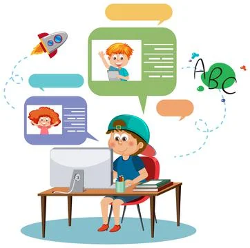A boy using computer vector Stock Illustration