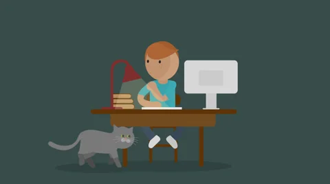 Boy Using Computer While Studying Video stock 56375422