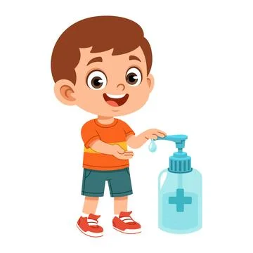 Boy Using Hand Sanitizer Flat Illustration Stock-Illustration