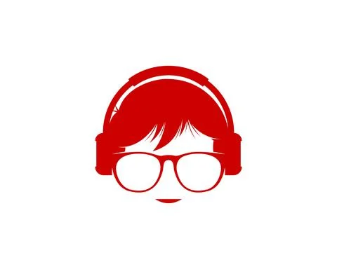 Boy using headphone and eyeglasses vector logo 스톡 일러스트