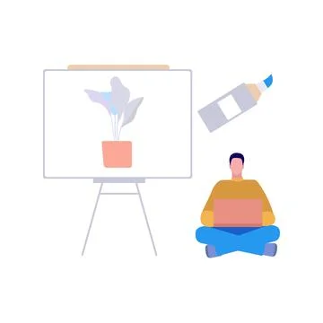 The boy is using his laptop. Stock Illustration