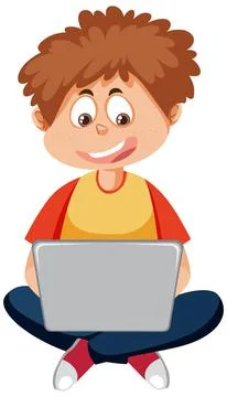 A boy using laptop cartoon character Illustrazione stock