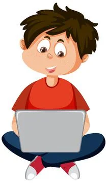 A boy using laptop cartoon character Illustrazione stock