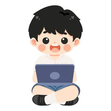 Boy Using Laptop Computer Stock Illustration
