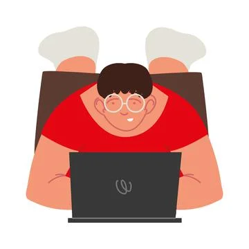Boy using laptop イラスト素材