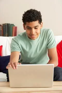 Boy Using Laptop Stock Photos