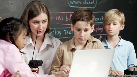 Boy using laptop programing engineering code and writing program. Erudition. Stock Footage 269209903