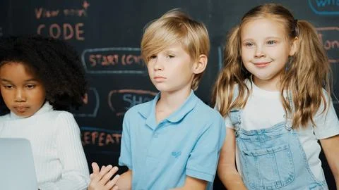 Boy using laptop programing engineering code and writing program. Erudition. Foto stock