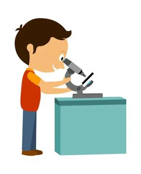 Boy using microscope cartoon llustration Stock Illustration