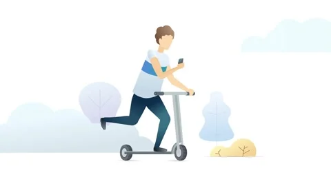 Boy using scooter-sharing app on mobile phone. Scooter rental web service. Stock Footage