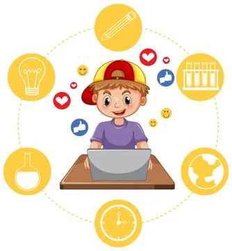 A boy using smartphone for online learning Illustrazione stock