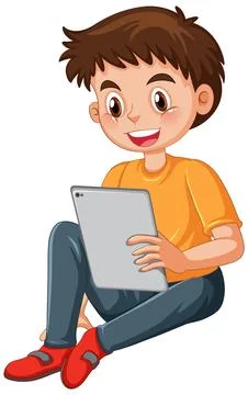 A boy using tablet cartoon character Stock Illustration