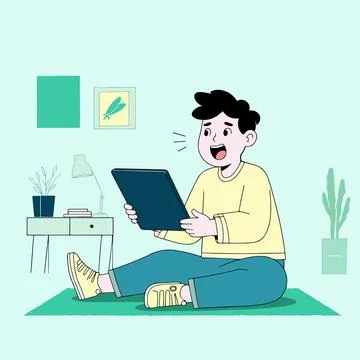 Boy Using Tablet on Floor Stock Illustration