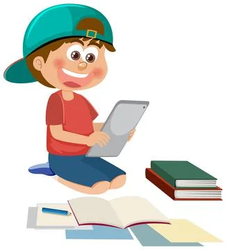 A boy using tablet for learning online Stock Illustration
