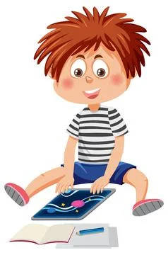 A boy using tablet for online learning Illustrazione stock