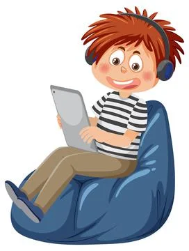 A boy using tablet for online learning Stock Illustration