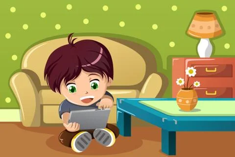 Boy using a tablet PC Stock Illustration