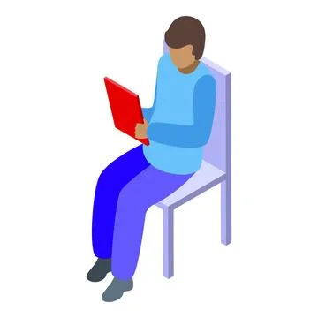 Boy using tablet sitting on chair, studying and learning online イラスト素材