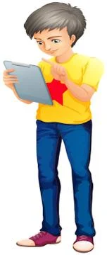 A boy using a touch screen gadget Stock Illustration