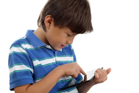 Boy using touch screen tablet Stock Photos