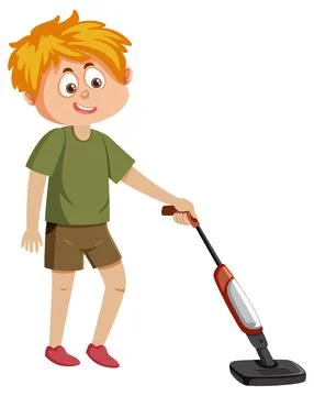 A boy using vacuum cleaner Stockillustratie