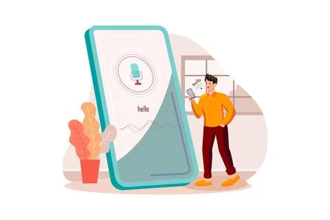 Boy Using Voice Assistant App Stock Illustration