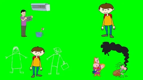 Boy using VR headset children holding hands shadow monster and boy 2d animated Stock Footage 334703057