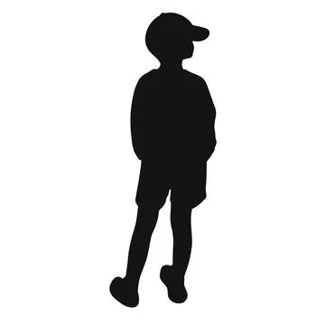 Boy view from back silhouette. Black shadow Illustrazione stock