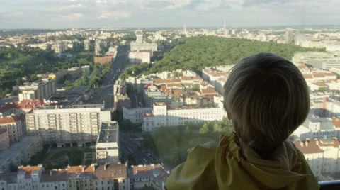 Boy View Prague Zizkov Tower - 4k Stock Footage 58274053