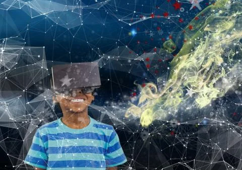 Boy with VR glasses on the space Stock Photos