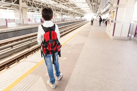 Boy waiting for train Stock Photos