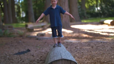 Boy Walking Along a Log Stock Footage 91624962
