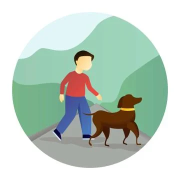 Boy walking with a dog Stock Illustration