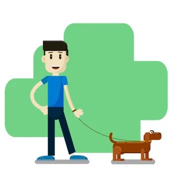Boy walking with a dog Stock Illustration