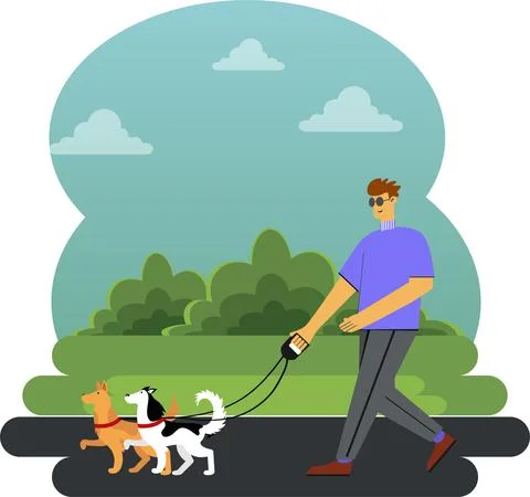 Boy Walking With Dogs Illustrazione stock