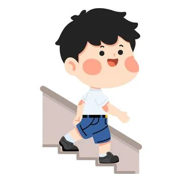 Boy Walking Down Stairs In Everyday Movement Stock Illustration