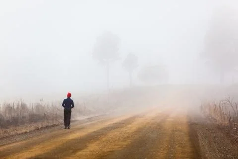 Boy Walking Mist Stock Photos