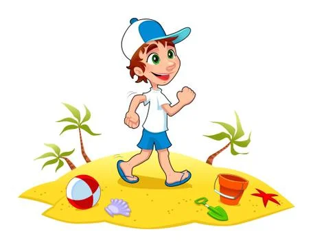 Boy is walking on the sand. Stock-Illustration
