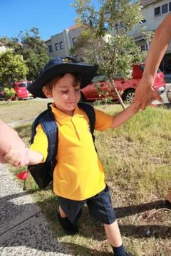 Boy walking to school Stock Photos