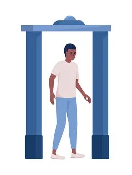 Boy walking through airport security checkpoint semi flat color vector character Illustrazione stock