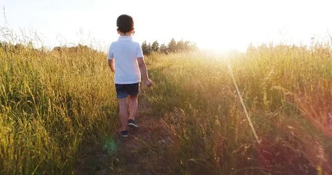Boy walking toward sunset Stock Footage 110374442