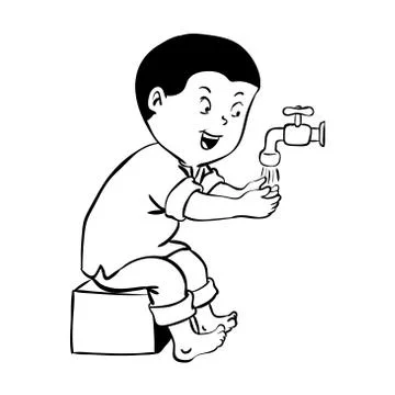Boy warshing hand for wudhu-Vector Illustration Stock Illustration