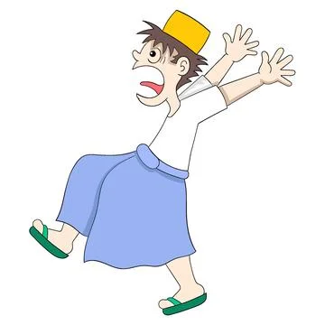The boy was screaming in shock and scared running around Stock Illustration