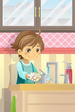 Boy washing hands Stock Illustration